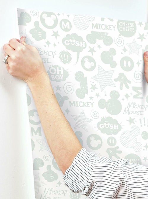 Papier Peint auto-adhésif - Disney Mickey avec icônes - Kiabi