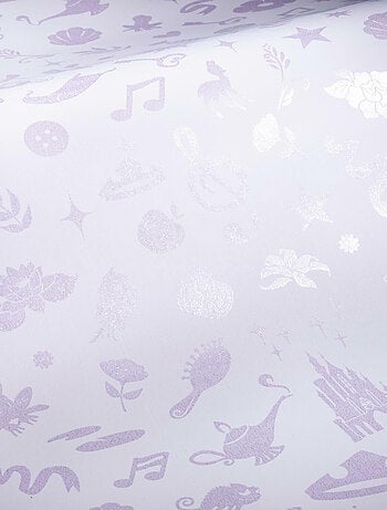 Papier Peint auto-adhésif - Disney Princesses avec icônes et paillettes - Violet