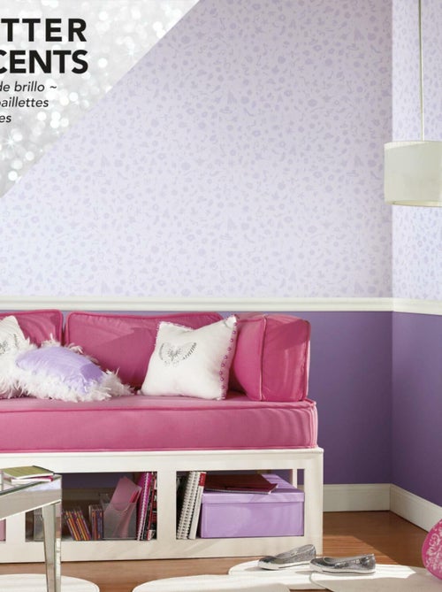 Papier Peint auto-adhésif - Disney Princesses avec icônes et paillettes - Violet - Kiabi