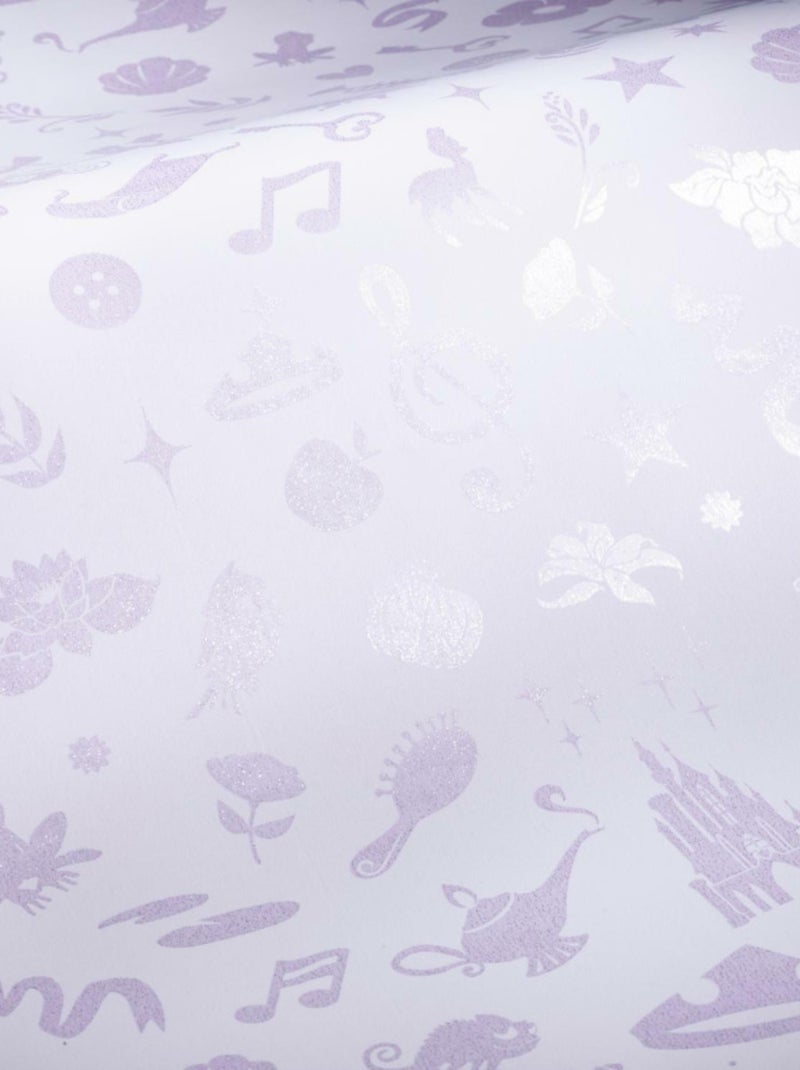 Papier Peint auto-adhésif - Disney Princesses avec icônes et paillettes - Violet Blanc Violet Gris - Kiabi