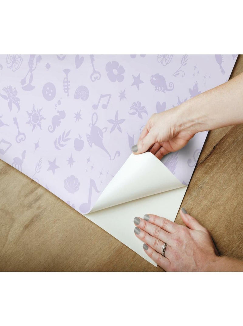 Papier Peint auto-adhésif - Disney Princesses avec icônes et paillettes - Violet Blanc Violet Gris - Kiabi
