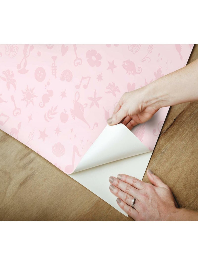 Papier Peint auto-adhésif - Disney Princesses avec icônes et paillettes Rose - Kiabi