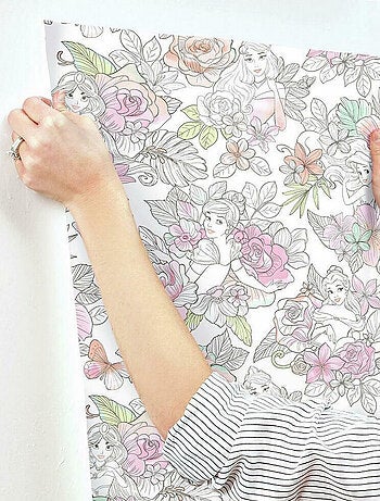 Papier Peint auto-adhésif - Disney Princesses et motifs floraux