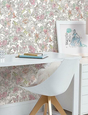 Papier Peint auto-adhésif - Disney Princesses et motifs floraux