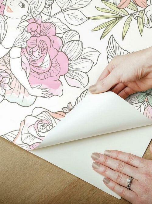 Papier Peint auto-adhésif - Disney Princesses et motifs floraux - Kiabi