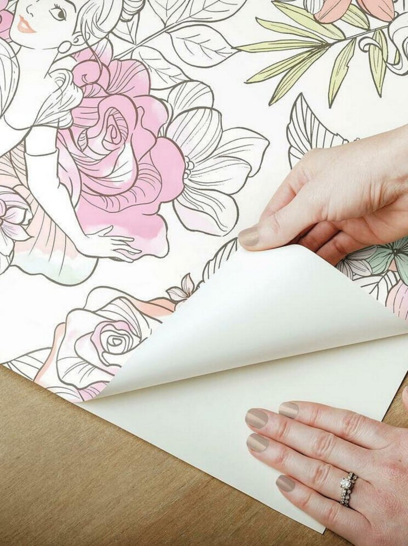 Papier Peint auto-adhésif - Disney Princesses et motifs floraux Multicolore - Kiabi
