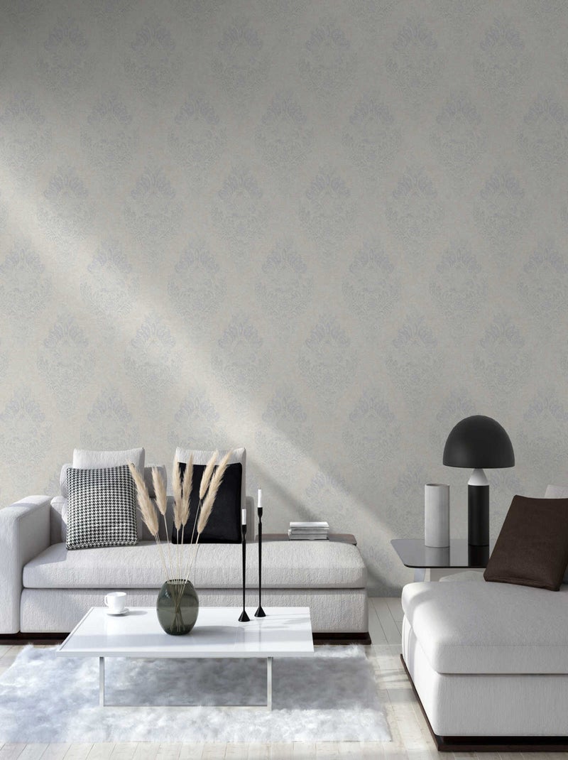 Papier peint baroque damassé Gris - Kiabi