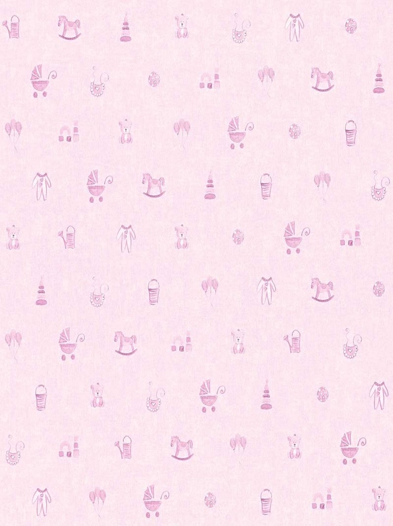 Papier Peint Bébé "Petits Jouets" Rose - Kiabi