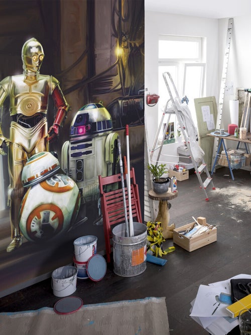 Papier Peint droïde Star Wars Le Réveil de la Force les 3 robots C3PO, R2D2 et BB-8 taille 254X184 C - Kiabi