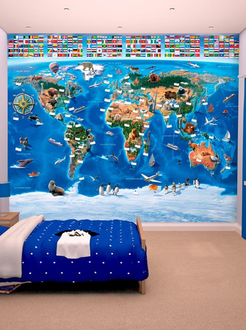 Papier peint enfant carte du monde Walltastic 305X244 CM - Kiabi