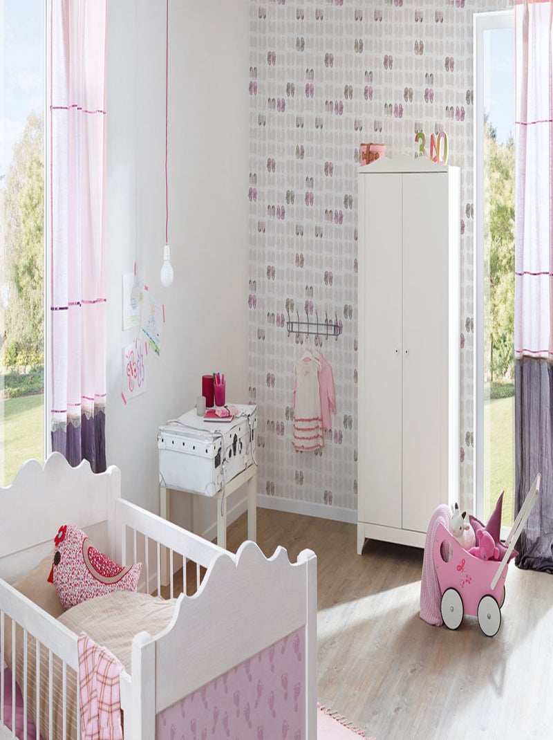 Papier Peint "Farandole de Chaussons" Gris Rose - Kiabi