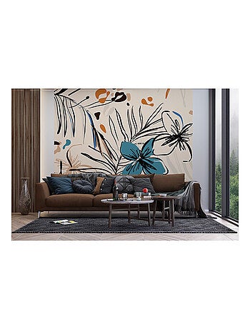 Papier peint fleurs bleues et fougère 225 x 270 cm