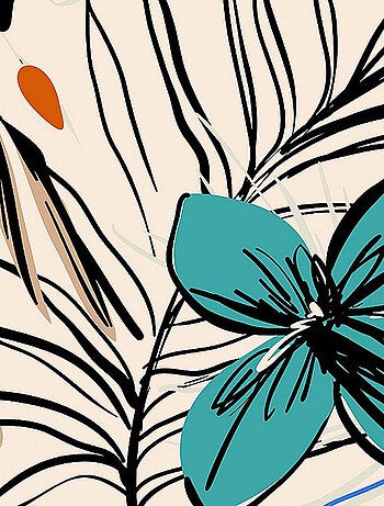 Papier peint fleurs bleues et fougère 225 x 270 cm