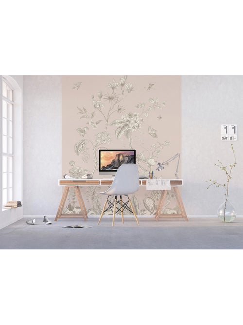 Papier peint fleurs et oiseaux vintage - 225 x 270 cm - Kiabi