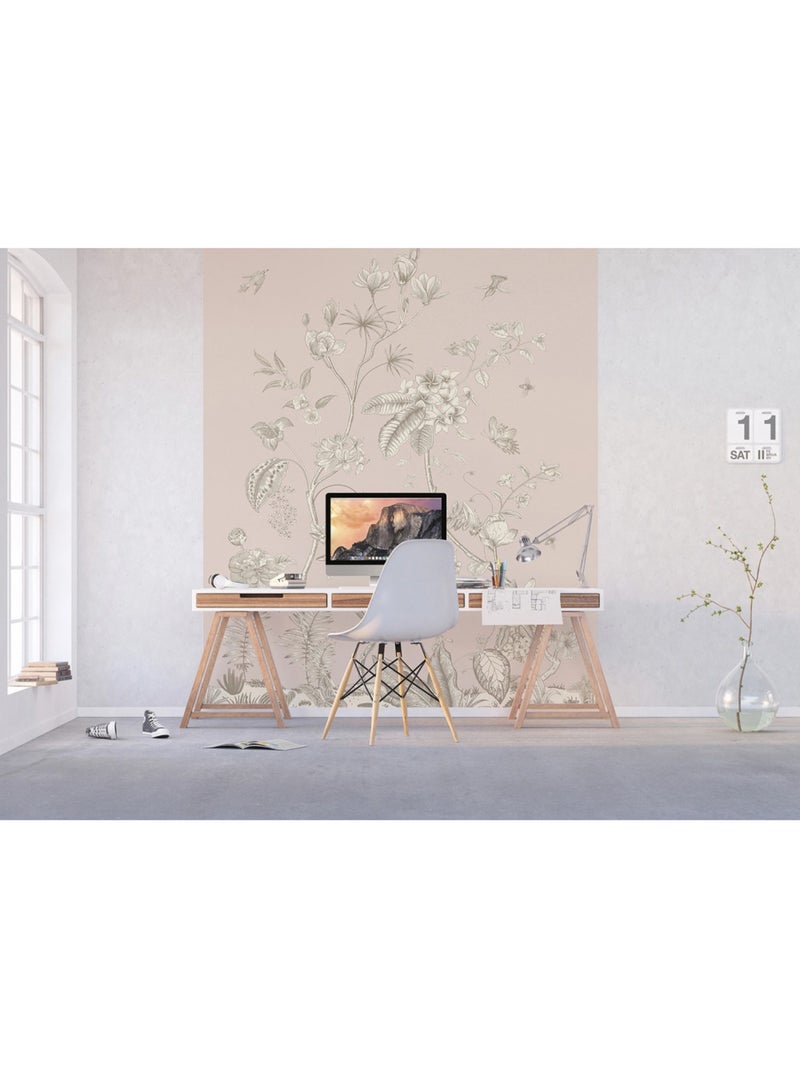Papier peint fleurs et oiseaux vintage - 225 x 270 cm Beige - Kiabi
