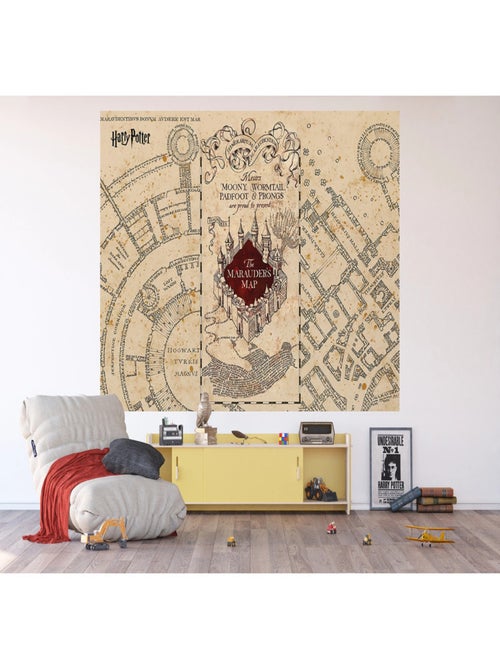 Papier peint Harry Potter la carte du maraudeur du château de poudlard 252 x 182 cm - Kiabi