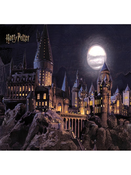 Papier peint Harry Potter : le château de Poudlard est illuminé pendant la nuit 252 x 182 cm - Kiabi