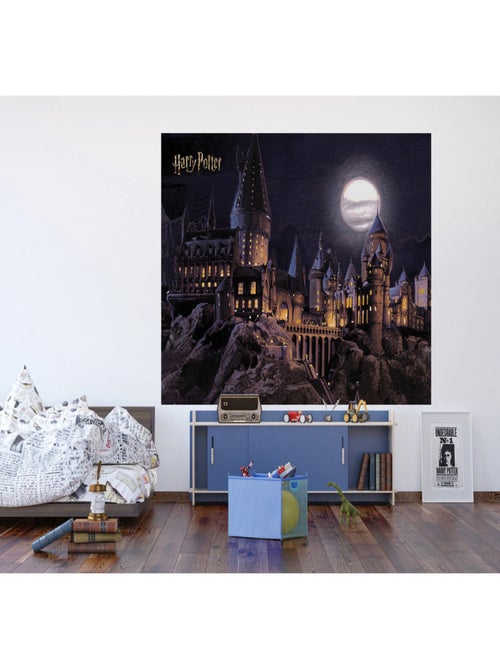 Papier peint Harry Potter : le château de Poudlard est illuminé pendant la nuit 252 x 182 cm - Kiabi