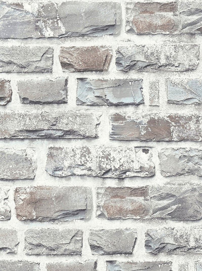 Papier peint imitation brique en pierre Gris - Kiabi