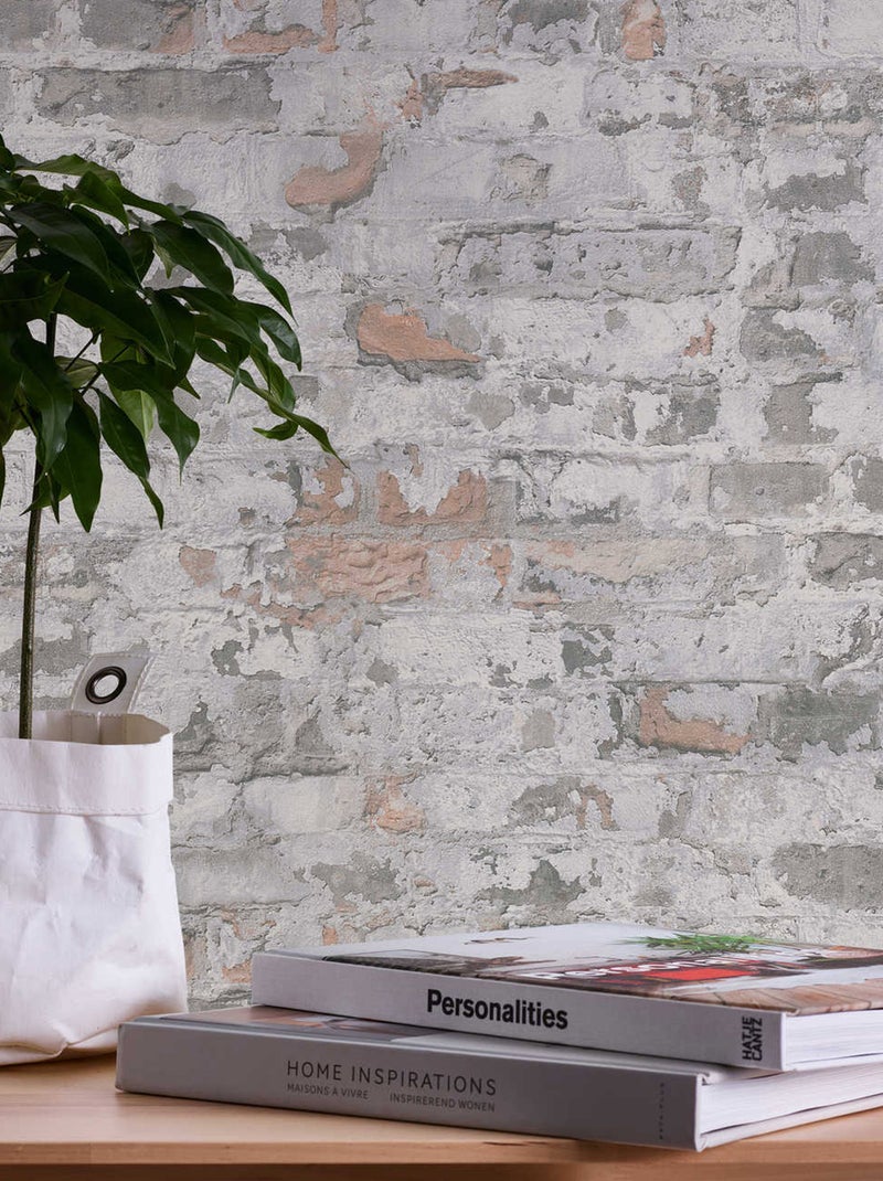 Papier peint imprimé briques usées Berlin Gris - Kiabi