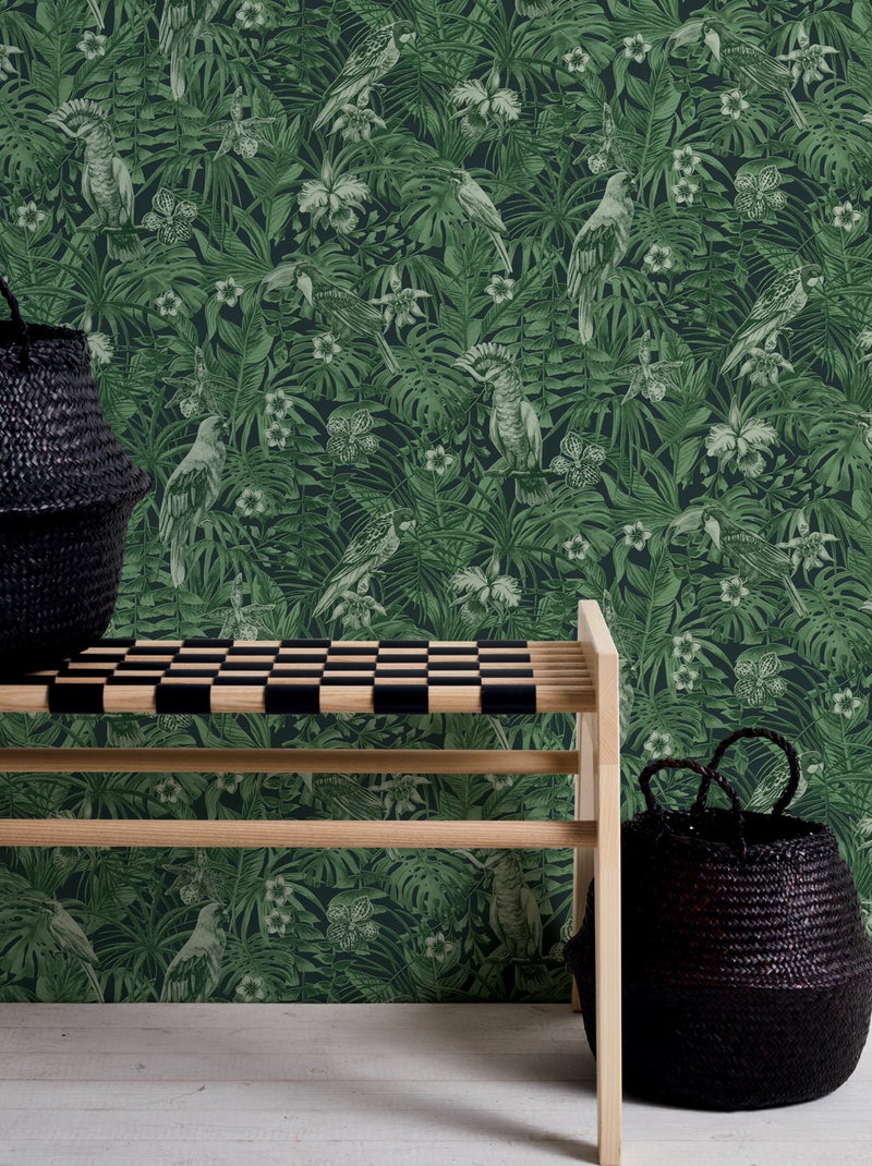 Papier peint imprimé cacatoes jungle Vert - Kiabi