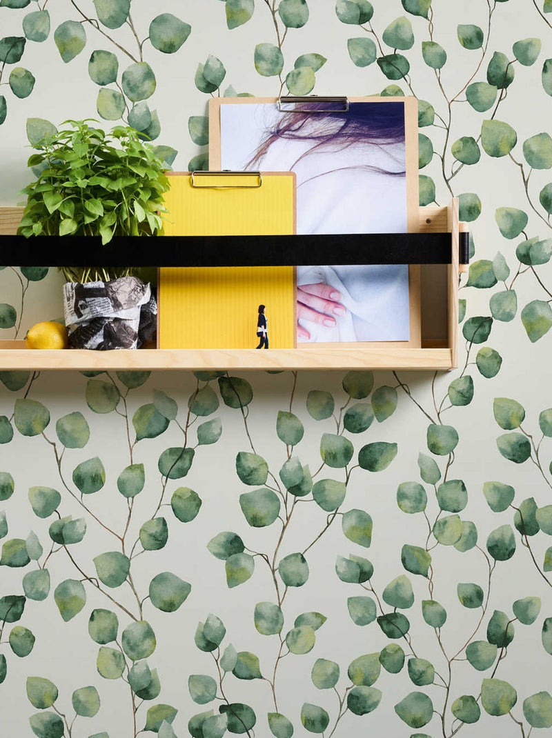 Papier peint imprimé micro feuilles Vert - Kiabi