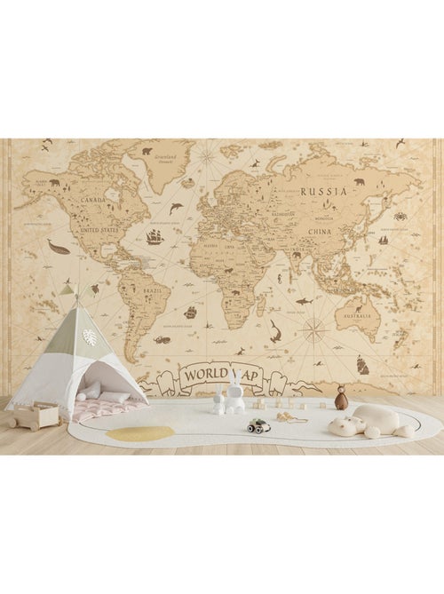 Papier peint intissé - Atlas ancien - 375x270 cm - Kiabi