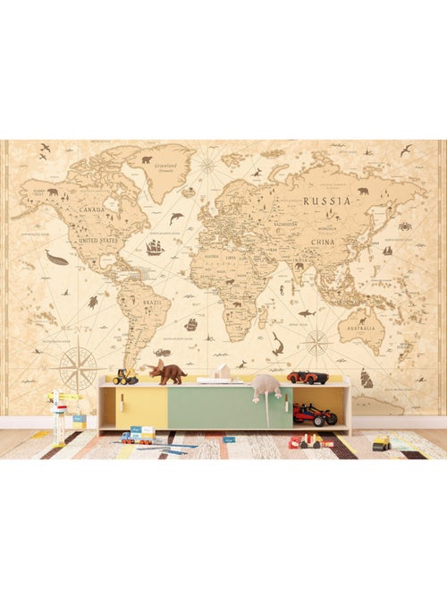 Papier peint intissé - Atlas ancien - 375x270 cm - Kiabi