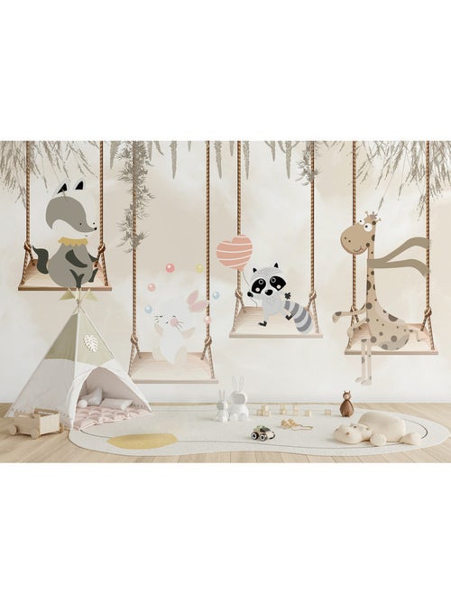 Papier peint intissé - Balançoires en forêt - 375x270 cm - Kiabi