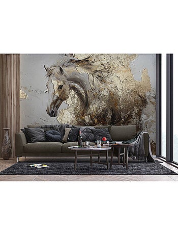 Papier peint intissé - Beige - Cheval doré - 375x270 cm