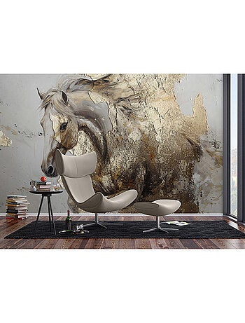 Papier peint intissé - Beige - Cheval doré - 375x270 cm