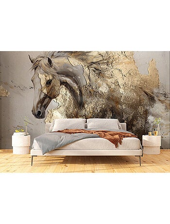 Papier peint intissé - Beige - Cheval doré - 375x270 cm