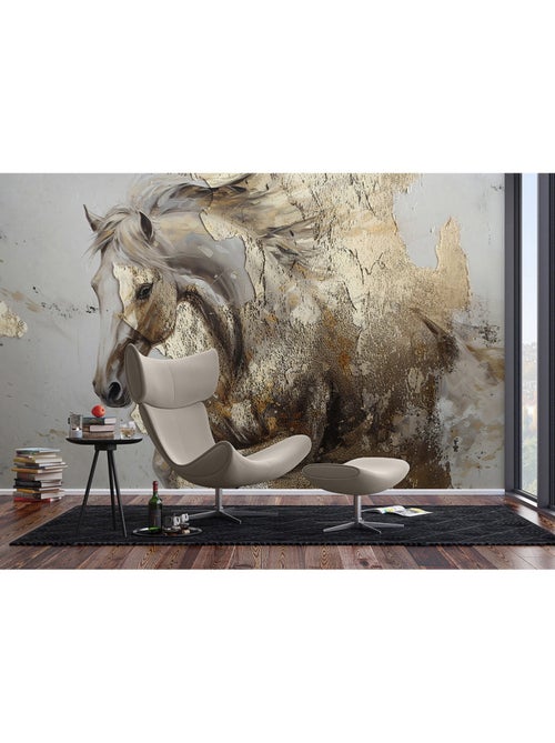 Papier peint intissé - Beige - Cheval doré - 375x270 cm - Kiabi