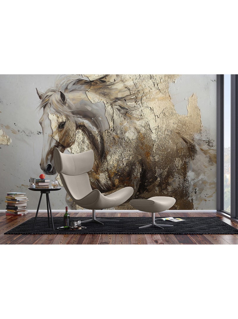 Papier peint intissé - Beige - Cheval doré - 375x270 cm Multicolore - Kiabi