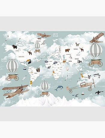 Papier peint intissé - Carte du monde des animaux - 375x270 cm