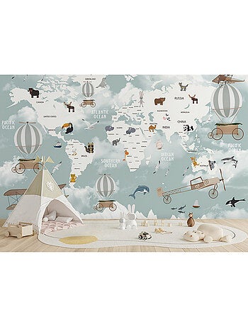Papier peint intissé - Carte du monde des animaux - 375x270 cm