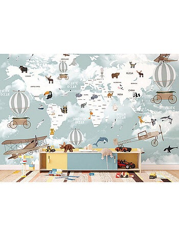 Papier peint intissé - Carte du monde des animaux - 375x270 cm