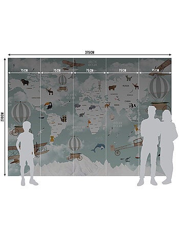 Papier peint intissé - Carte du monde des animaux - 375x270 cm