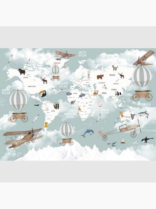 Papier peint intissé - Carte du monde des animaux - 375x270 cm - Kiabi