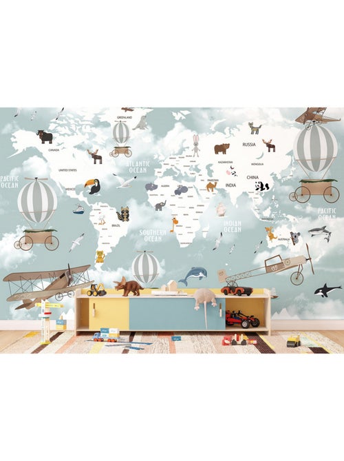 Papier peint intissé - Carte du monde des animaux - 375x270 cm - Kiabi