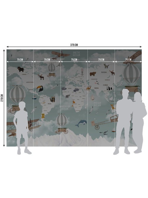Papier peint intissé - Carte du monde des animaux - 375x270 cm - Kiabi