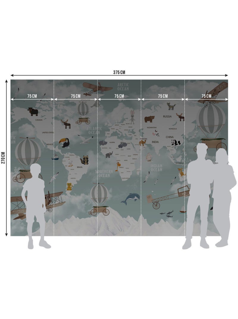 Papier peint intissé - Carte du monde des animaux - 375x270 cm Multicolore - Kiabi