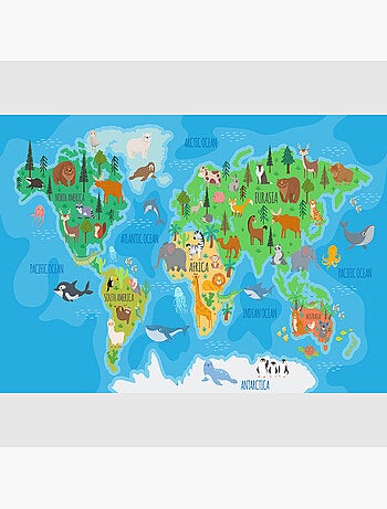 Papier peint intissé - Carte du monde des animaux aux couleurs vives - 375x270 cm