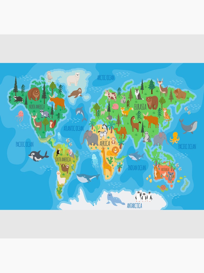 Papier peint intissé - Carte du monde des animaux aux couleurs vives - 375x270 cm Multicolore - Kiabi
