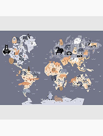 Papier peint intissé - Carte du monde des animaux sombres - 375x270 cm