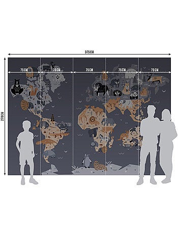 Papier peint intissé - Carte du monde des animaux sombres - 375x270 cm