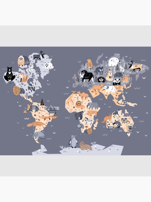 Papier peint intissé - Carte du monde des animaux sombres - 375x270 cm - Kiabi