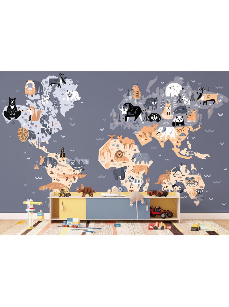 Papier peint intissé - Carte du monde des animaux sombres - 375x270 cm Multicolore - Kiabi