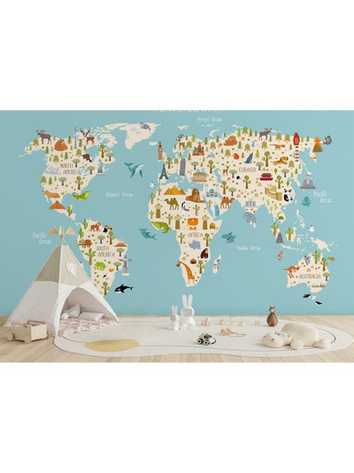 Papier peint intissé - Carte du petit explorateur - 375x270 cm - Kiabi