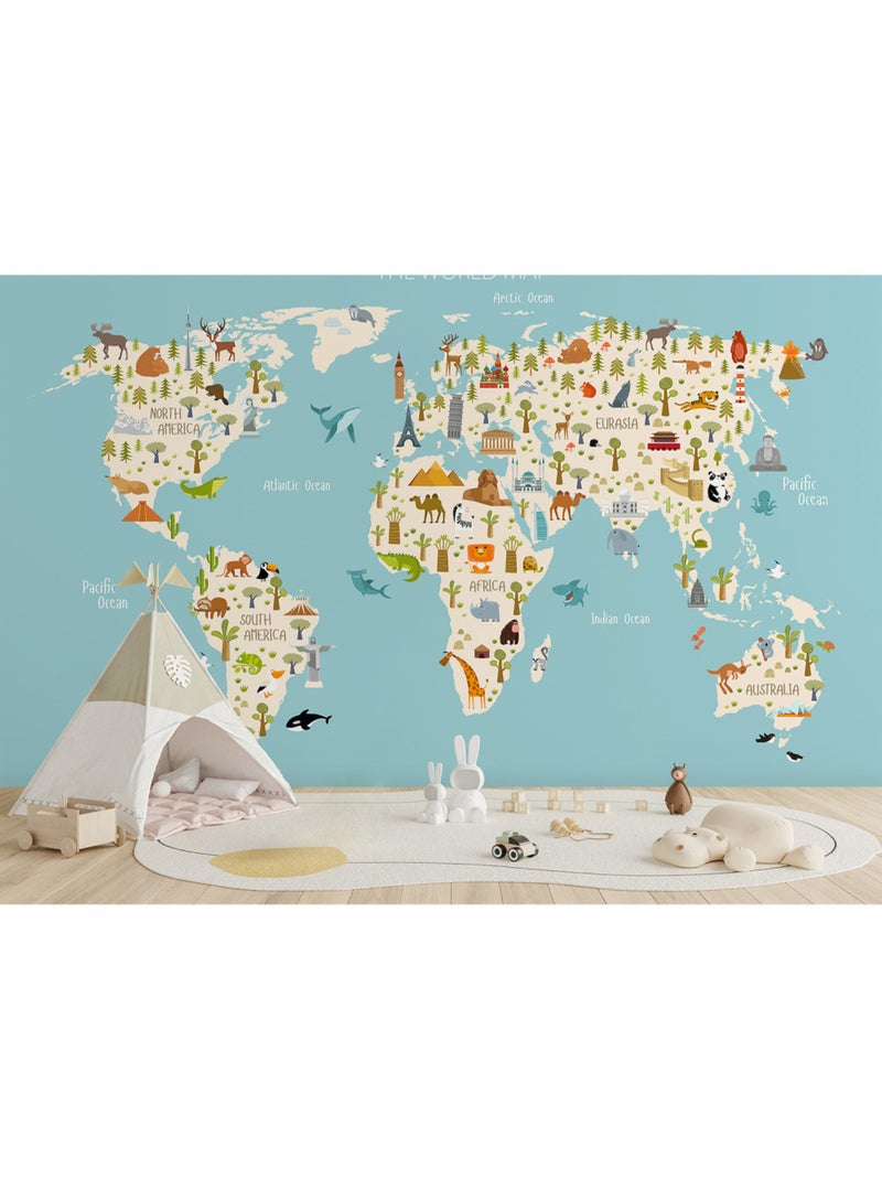 Papier peint intissé - Carte du petit explorateur - 375x270 cm Multicolore - Kiabi